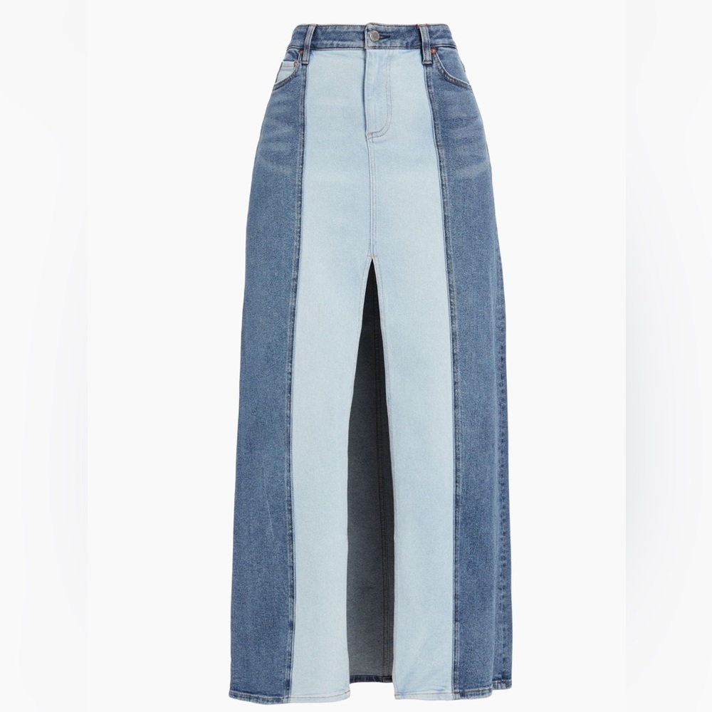 Alice + Olivia New with Tags Rye Denim Two Tone Slit Maxi Akirt size 25